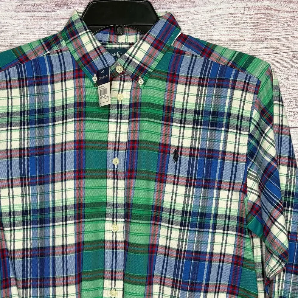 Ralph Lauren Young Men's Youth Long Sleeve Flannel Cotton Button Up Shirt XL New
